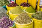 Spices and dry goods in the shops of Kasbah in Bab Al Fahs, Old Medina, Tangier, Morocco Art Print